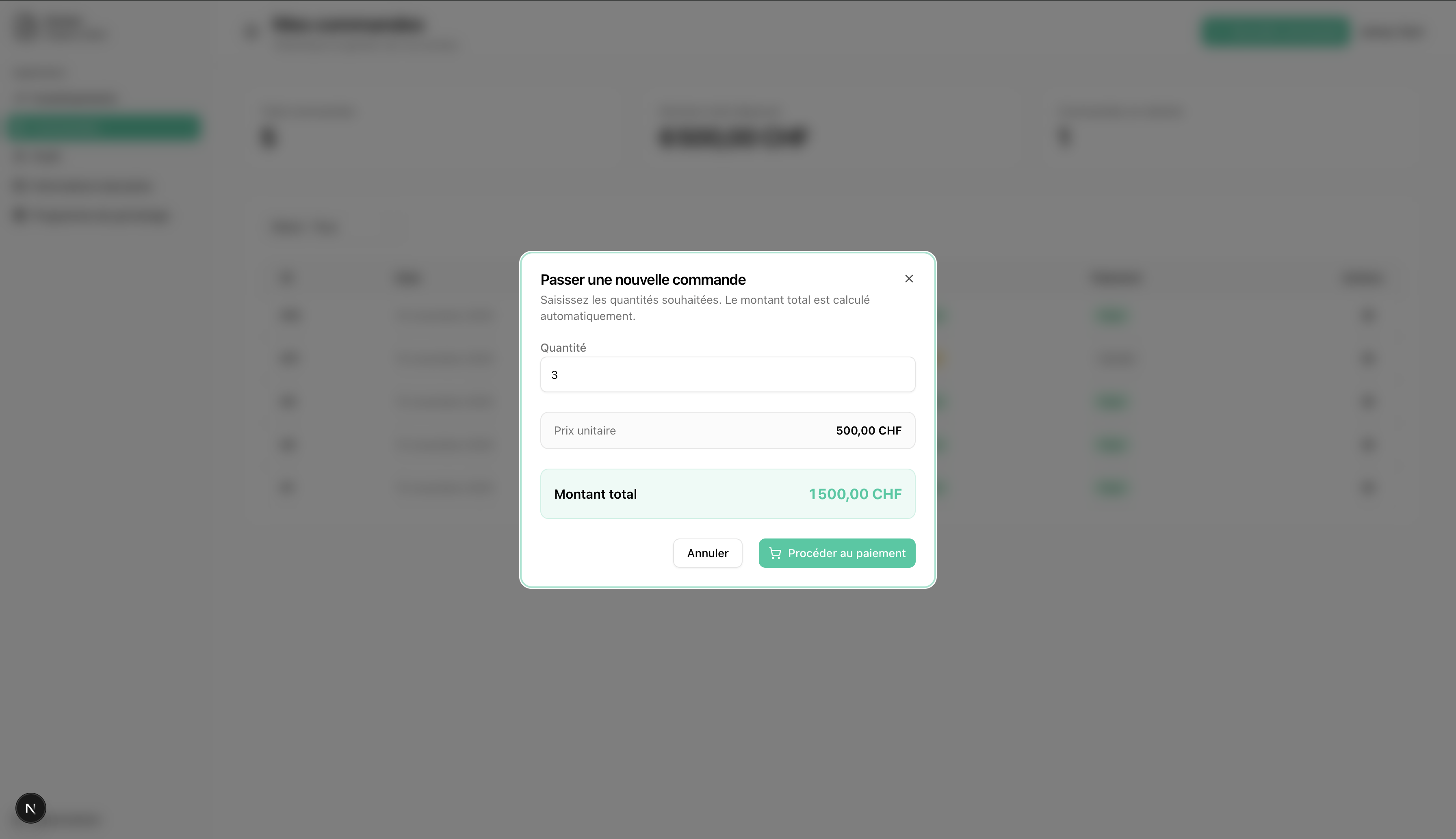 Formulaire de passage de commande Evorev